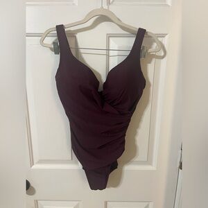 Miraclesuit Women Sz 14 L/XL Purple Swimsuit Flattering Slimming Tummy Control